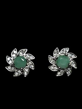 Emerald SILVER stud Earrings
